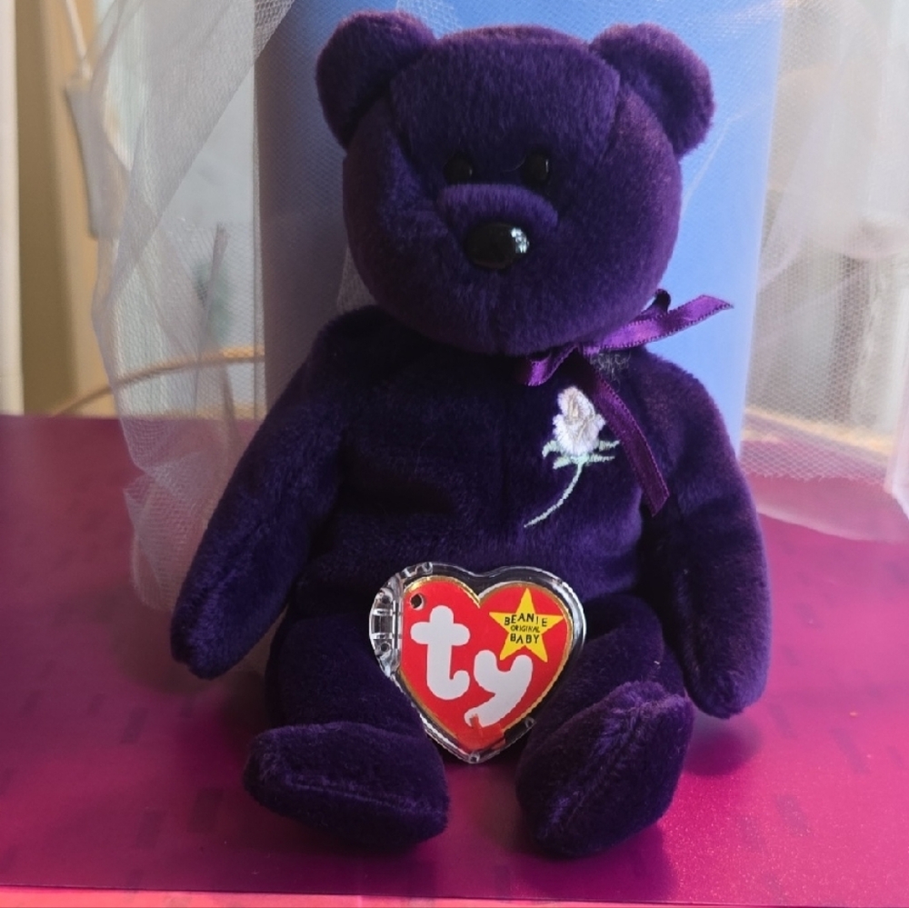 Ty Princess Beanie Diana Purple Plush with White Embroidery
